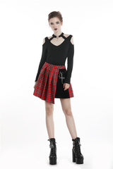 Red Irregular Plaid Pleated Women's Punk Hem Skirt - Product - 7