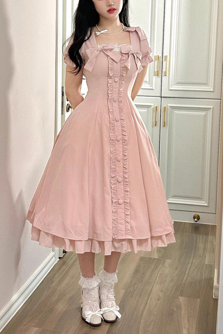 Pink Annie's Gift Short Sleeves Bowknot Sweet Lolita Dress (Plus Size Support) - Pink - 1
