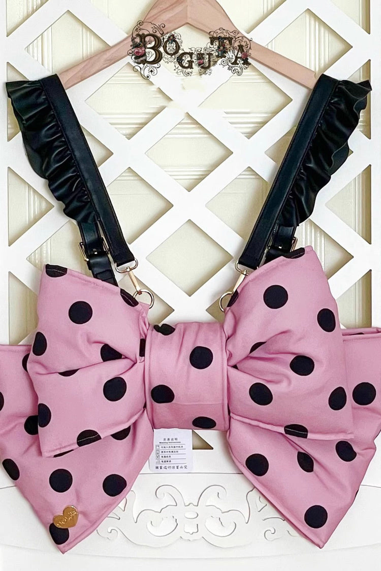 Pink/Black Polka Dot Print Bowknot Shaped Sweet Lolita Backpack - Pink/Black - 1