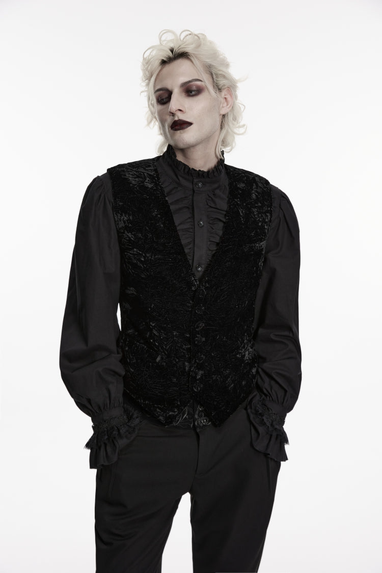 Black V Collar Printed Slim Buckled Men's Gothic Retro Velvet Vest - Product - 8