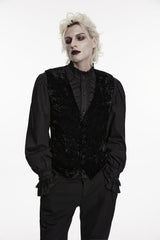 Black V Collar Printed Slim Buckled Men's Gothic Retro Velvet Vest - Product - 8