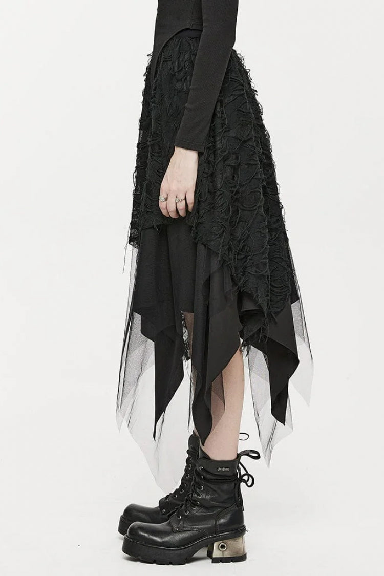 Black Butterfly Metal Buckle Irregular Hem Ripped Women's Punk Skirt - Product - 2