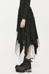 Black Butterfly Metal Buckle Irregular Hem Ripped Women's Punk Skirt - Product - 2