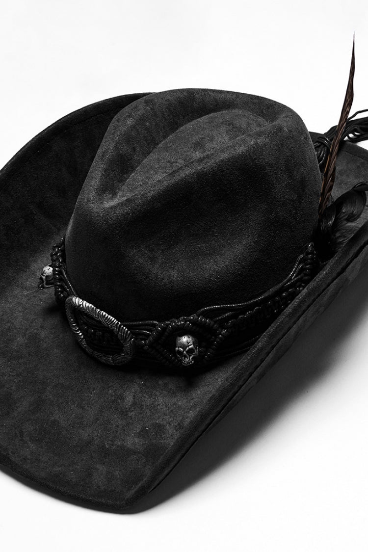 Black Tassels Feather Skull Men's Punk Hat - Product - 5