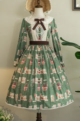 Forest Illustrated Book Long Lantern Sleeves Print Ruffle Sweet Lolita OP Dress 3 Colors - Product - 4