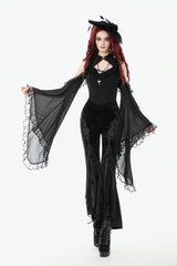 Black Women's Gothic Floral Embroidered Lace Flared Pants - Product - 8