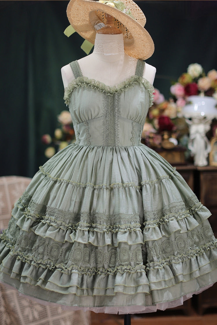 Dream Bouquet Elegant French Ruffle Sweet Lolita JSK Tiered Dress 4 Colors - Green - 3