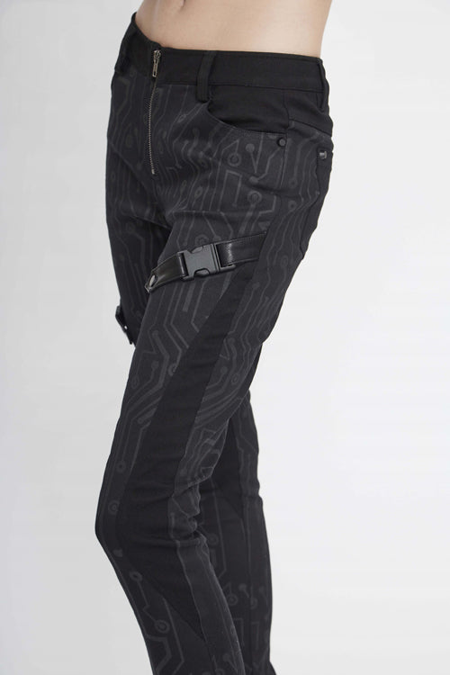 Black Punk Circuit Printed Leather Loops Womens Pants - Product - 8