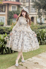 Psalm Rose Doll Collar Print Ruffle Sweet Lolita Jsk Dress 2 Colors - Product - 9