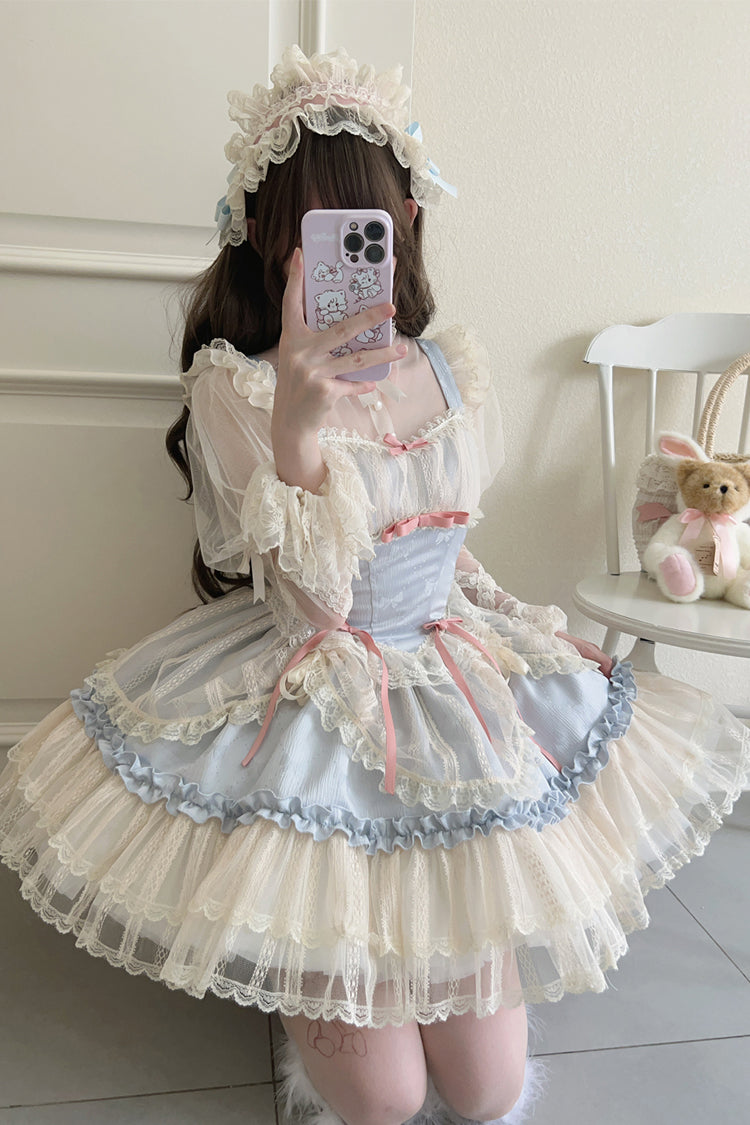 [Flower Season] Bowknot Lace Sweet Ballet Lolita Jsk Dress 4 Colors - Product - 18