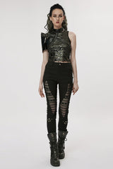 Black Hollow Japanese Buckles Stitching Mesh Women's Gothic Leggings - Product - 4