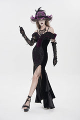 Black/Purple Off Shoulder Sleeveless Embroidered Lace Slim Women's Gothic Gorgeous Strapless Dress - Product - 9