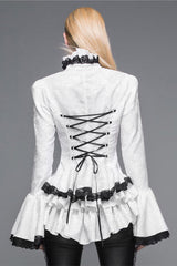 White Trumpet Sleeves Lace Ruffled Vintage Print Womens Gothic Blouse - Product - 3