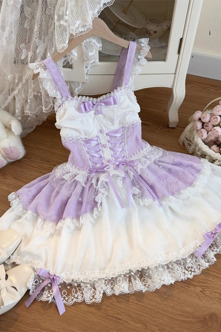 Purple [Leiffu] Sleeveless Ruffle Bowknot Lace Lace-Up Sweet Ballet Lolita Jsk Dress - Product - 3
