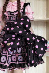 Black/Pink Polka Dot Print Bowknot Shaped Sweet Lolita Backpack - Product - 4