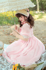 Square Collar Lace Short Sleeves High Waisted Plus Size Sweet Lolita OP Dress - Product - 4