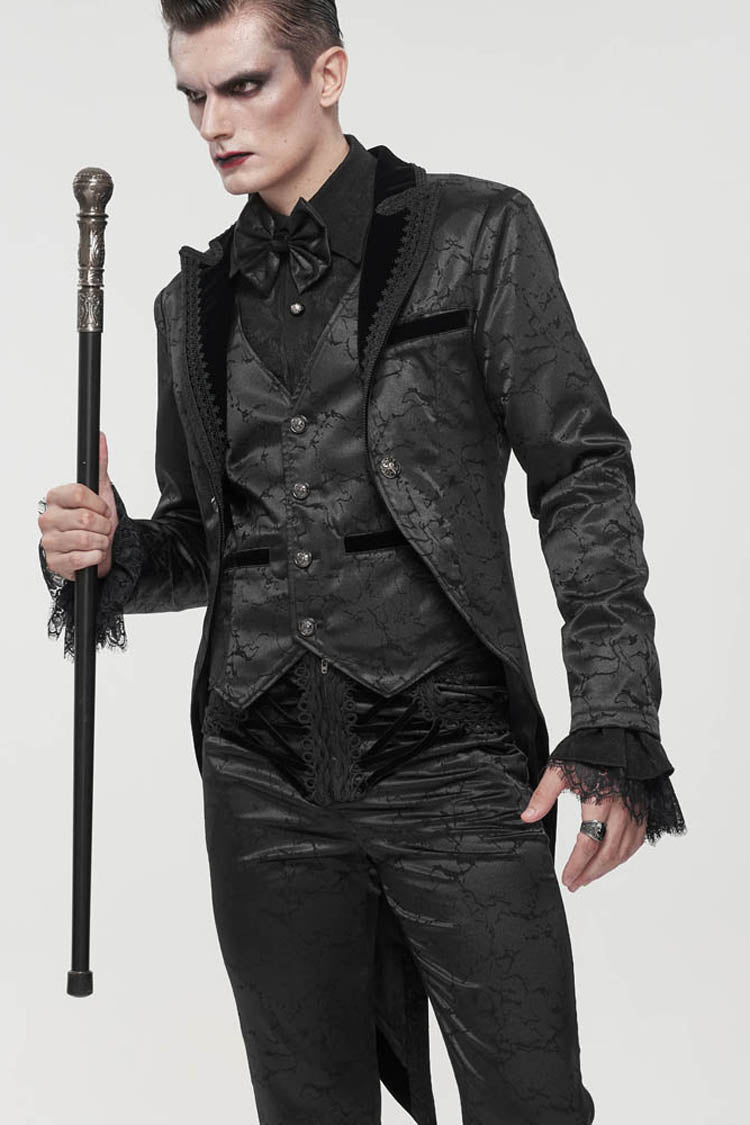 Black Gothic Bright Pattern Printed Decoration Swallowtail Men's Coat - Product - 3