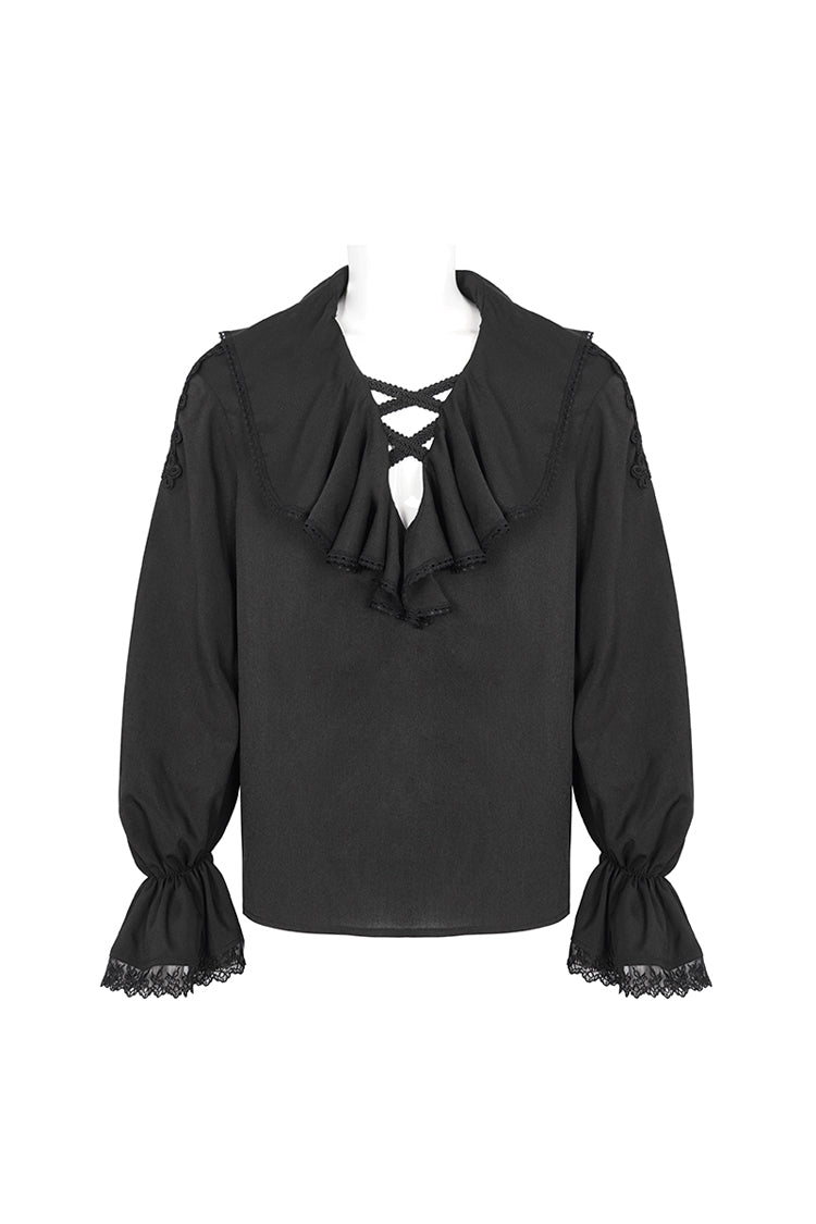 Black Ruffled Collar Puff Sleeved Men's Gothic Shirt - Product - 7
