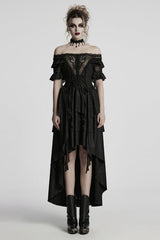 Black Off Shoulder Ruffle Sheer Women's Gothic High/low Prom Dress - Black - 1
