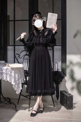 Black [Enchanted Nightdream] Long Sleeves Bowknot Lace Gothic Elegant Lolita Dress - Product - 6