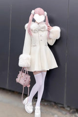 [Velvet Star Dream] Long Sleeves Bow Sweet Jirai Kei Japanese Overcoat 2 Colors - Product - 8