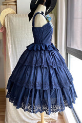 Dark Blue [Forest Waltz] Embroidery Bowknot Lace-Up Slim Sweet Elegant Lolita Suspender Top - Product - 2
