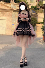 Black/Pink Multi-layer Ruffle Bowknot Sweet Princess Lolita Dress - Product - 4