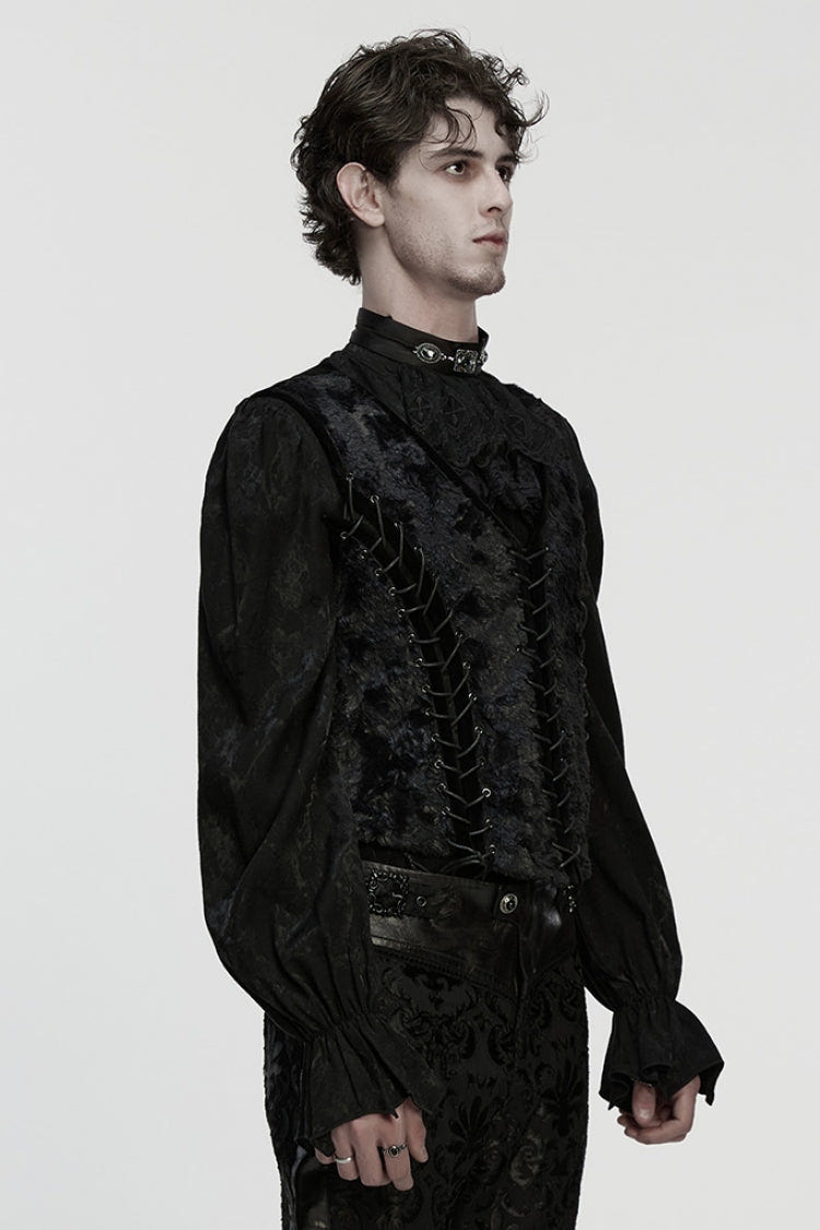 Black V Collar Sleeveless Lace-Up Buckle Straps Men's Gothic Vest - Product - 2