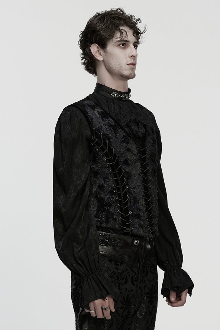 Black V Collar Sleeveless Lace-Up Buckle Straps Men's Gothic Vest - Product - 2