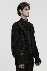 Black V Collar Sleeveless Lace-Up Buckle Straps Men's Gothic Vest - Product - 2