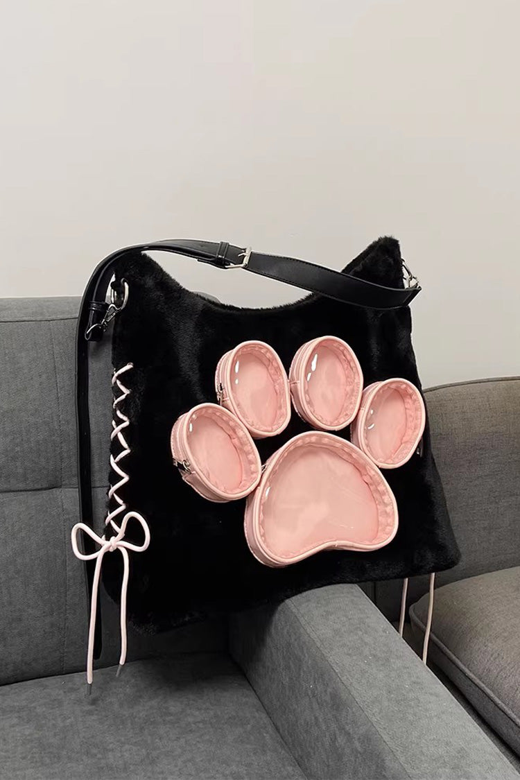 Black/Pink Cute Lace-Up Dog/Cat Paw Sweet Lolita Itabag - Product - 2