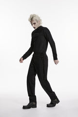 Black Spliced Lace-Up Slim Buckled Men's Gothic Pants - Product - 3