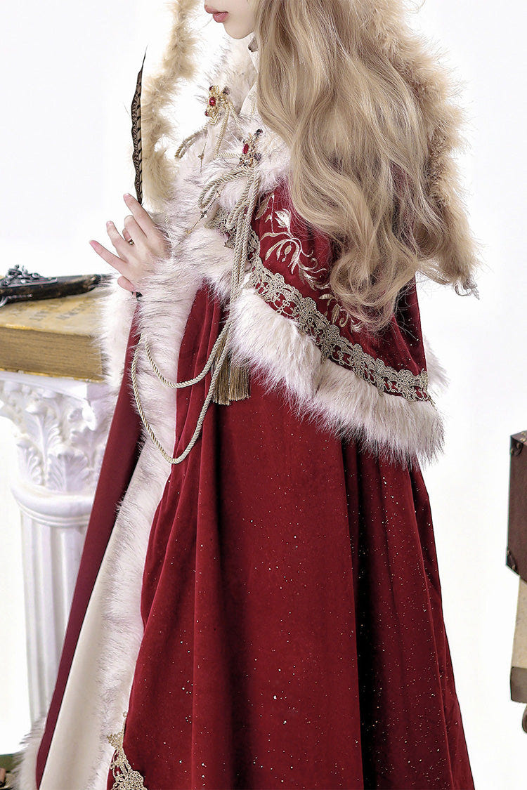 Red [Royal Coronation] Embroidered Sweet Gorgeous European Court Style Lolita Dress and Cape Set - Product - 12