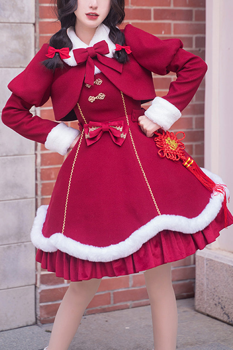 Red Bowknot Lantern Festival And New Year Sweet Lolita JSK Dress - Red - 1