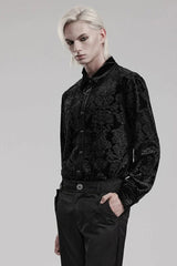 Men's Long Sleeves Embossed Velvet Print Gothic Gorgeous Blouse 2 Colors - Product - 3