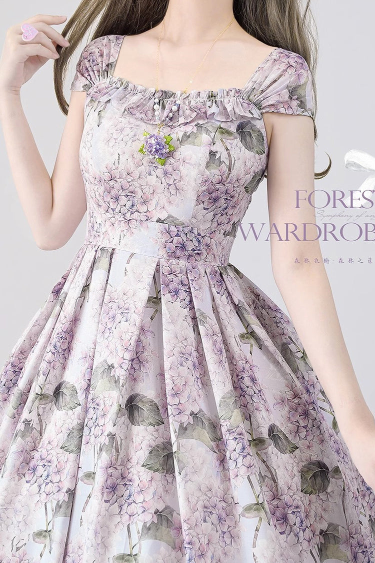 Purple [Forest Basket] Hydrangea Print Bowknot Chiffon Sweet Elegant Lolita Jsk Dress - image 4