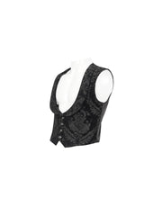 Black Metal Mushroom Button Waist Loop Jacquard Short Men's Gothic Waistcoat - Product - 6