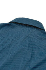 Blue Pinstripe Point Collar Short Puff Sleeves Women's Gothic Blouse with Detachable Bat Bow Tie - Product - 18