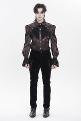 Red  Cross Spider Turn-down Collar Long Trumpet Sleeves Printed Lace Men's Gothic Shirt - Product - 2