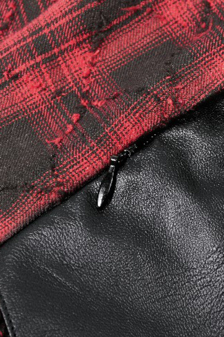 Black/Red Plaid Leather Multi-Layered Ruffled Women's Punk  Sweetcore Slip Dress - Product - 19