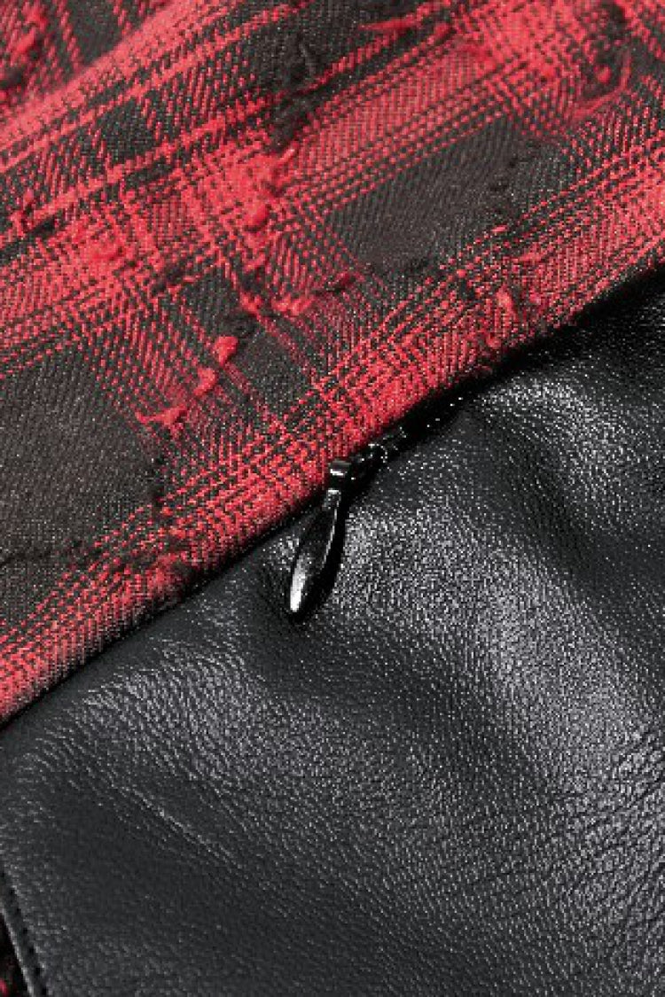 Black/Red Plaid Leather Multi-Layered Ruffled Women's Punk  Sweetcore Slip Dress - Product - 19