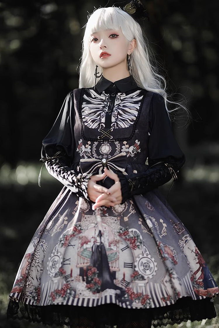 Dark Fairy Tale Print Ruffle Bowknot Gothic Lolita Jsk Dress 2 Colors - Product - 5