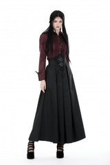 Black High Waisted Women's Gothic Pleated Long Skirt - Product - 7