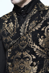 Black/Gold Short Big Jacquard Pattern Men's Gothic Waistcoat - Product - 5