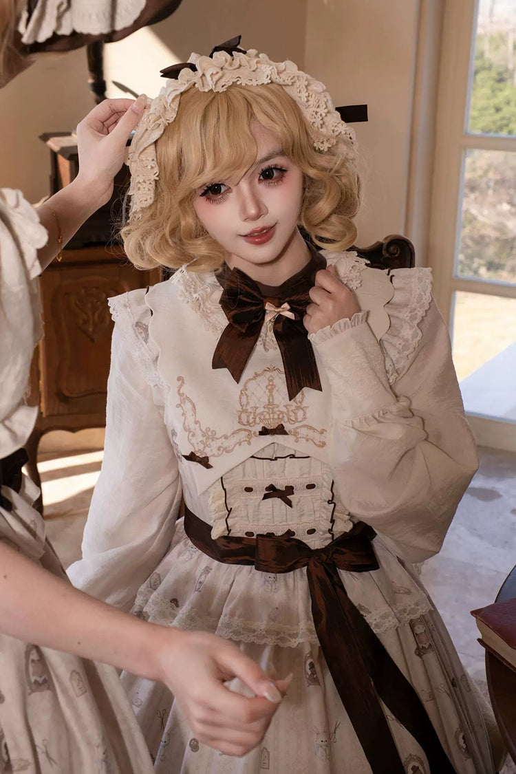 Ivory [Forest Tailor Shop] Square Collar Printed Ruffled Bow Sweet Lolita Jsk Dress - Product - 6