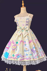 [Macaron Dolly House] Sleeveless Print Bowknot Lace-Up Sweet Lolita Jsk Dress 3 Colors - Product - 5