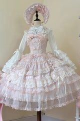 Pink [Sweetheart Diary] Multi-Layered Ruffle Hanayome Embroidery Bowknot Lace Sweet Lolita Jsk Dress - Product - 3