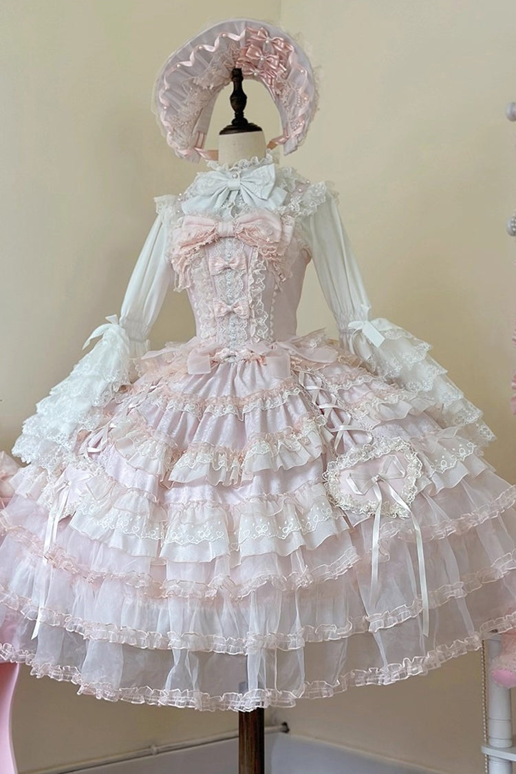 Pink [Sweetheart Diary] Multi-Layered Ruffle Hanayome Embroidery Bowknot Lace Sweet Lolita Jsk Dress - Product - 3