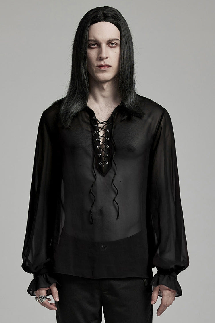 ブラック ラペルカラー Sheer メンズ ゴシック ブラウス 商品画像