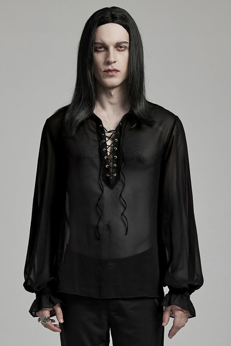 ブラック ラペルカラー Sheer メンズ ゴシック ブラウス 商品画像